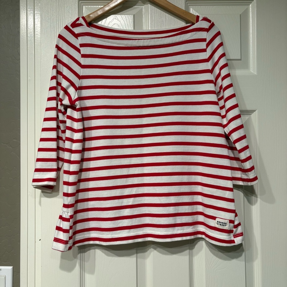 KATE SPADE X BROOME STREET Red White Striped Top Size Large Boatneck Nautical